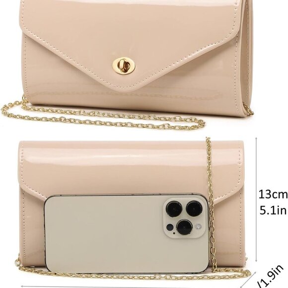 Patent Leather Envelope Clutch Womens Evening Handbag Stylish Shoulder Crossbody - Picture 4 of 9